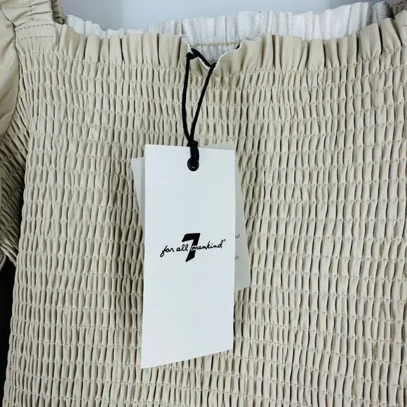 7 For All Mankind Womens Beige Smocked Square Neck Balloon Sleeve Mini Dress L - Picture 12 of 12